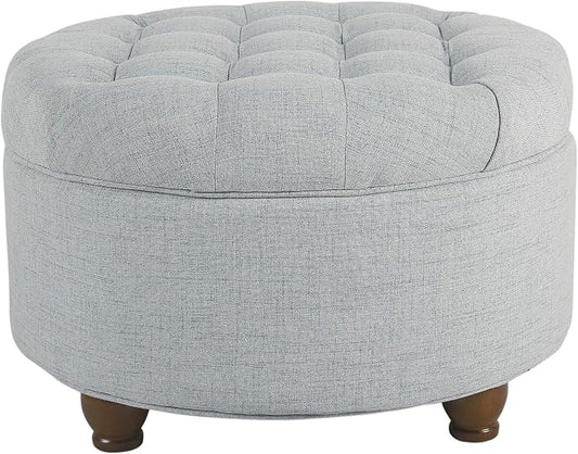 HomePop 25" Button Tufted Round Storage Ottoman - Light Blue