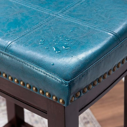 Linon Carson Blue Backless Bar Stool, Brown