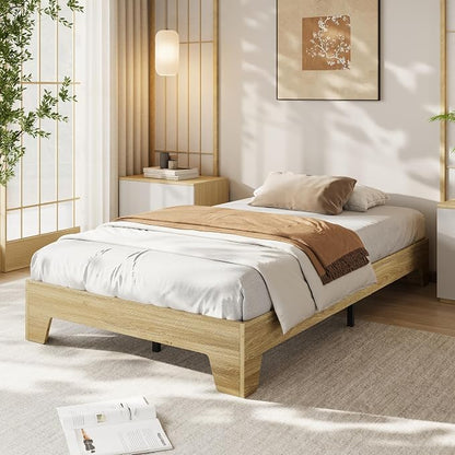IDEALHOUSE Twin Size Wood Bed Frame,Platform Nature Bed with Strong Wooden Slats,No Box Spring Needed,Minimalist Bedroom Furniture,Contemporary Wooden Bed Frame,Easy Assembly