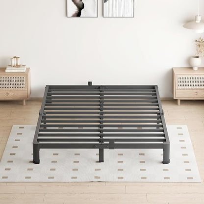 VIPSHOW 4 Inch Queen Bed Frame, 3500Lbs Heavy Duty Metal Platform with Round Corner Legs Mattress Slide Stopper, Steel Slat Support No Box Spring Needed, Noise Free, Non-Slip, Easy Assembly