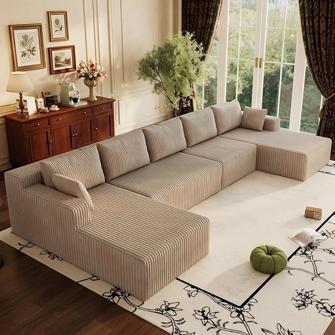 Flexible Combination Cloud Sectional Boneless Couches with Double Chaise,157" Oversized U Shaped Modular Sofa No Assembly Required Foam-Filled Deep Seat Sofa & Couch for Living Room,Apartment