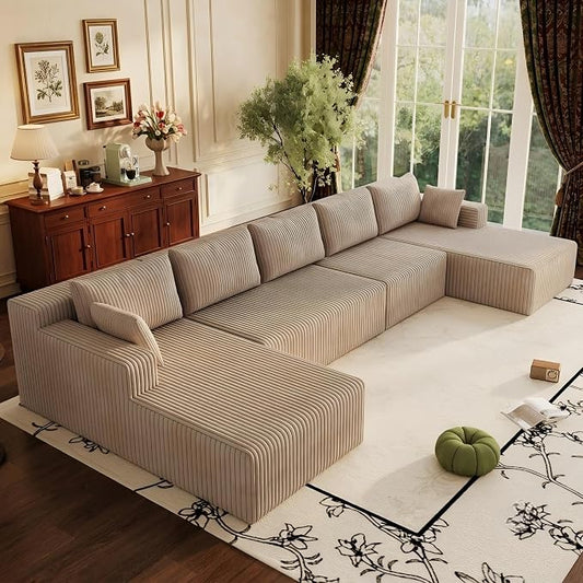 Flexible Combination Cloud Sectional Boneless Couches with Double Chaise,157" Oversized U Shaped Modular Sofa No Assembly Required Foam-Filled Deep Seat Sofa & Couch for Living Room,Apartment