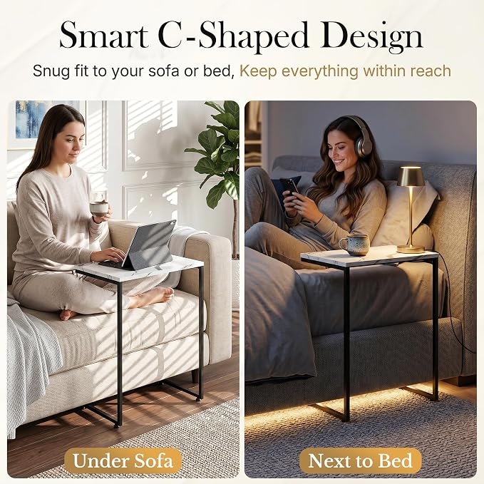 SUPER DEAL Nesting Tables Set of 3, Industrial C Shaped End Table Stackable Coffee Table Heavy Duty Metal Frame for Small Space, Living Room, Bedroom, Side Table Tray for Laptop Snack, White
