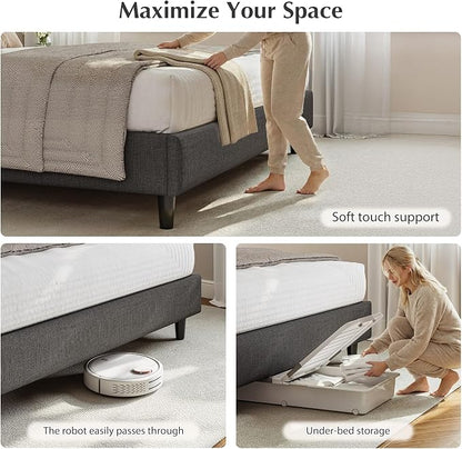 EnHomee Twin Size Bed Frame with Upholstered Headboard,Charging Station,No Box Spring Needed,Easy Assembly,Noise-Free,for Boys,Teens,Grey