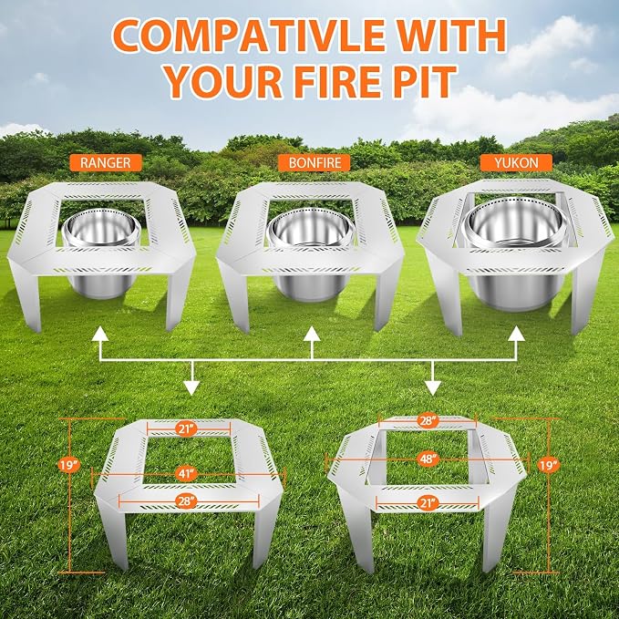 Uniflasy Fire Pit Surround Table for Solo Stove Yukon– Adjustable 41"/48" Stainless Steel Tabletop with Safety Barrier, Fits Yukon, Bonfire, Ranger, Tiki, Outdoor Table for Smokeless Fire Pit