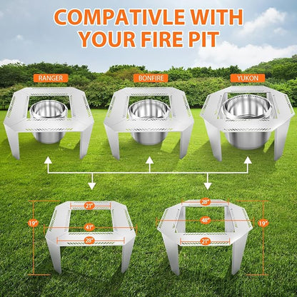 Uniflasy Fire Pit Surround Table for Solo Stove Yukon– Adjustable 41"/48" Stainless Steel Tabletop with Safety Barrier, Fits Yukon, Bonfire, Ranger, Tiki, Outdoor Table for Smokeless Fire Pit