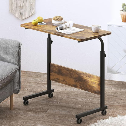 DlandHome Rolling Desk Adjustable Standing Desk, Mobile Side Table 31.4 Inches w/Wheels Adjustable C Table Movable Portable Laptop Computer Stand for Bed Sofa,Retro