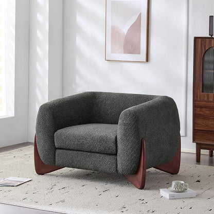 Christopher Knight Home Holly Modern Boucle Fabric Upholstered Club Chair for Living Room, Home Office, Apartment, Relaxing Chair with Removable Cushion and Birch Wood Legs, Dark Gray + Walnut