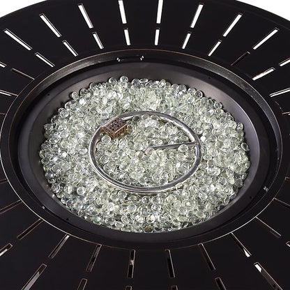 Oakland Living Aluminum 57,0000 BTU 44 in. Round Propane Black Fire Pit Table with Fire Beads, Lid, Propane Tank Cover and Table Fabric Covers in Copper Finish, (AZNOBU-FPT-AC)