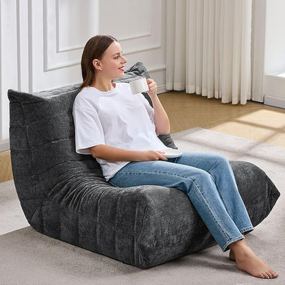 Hobestluk Adults Bean Bag Chair Faux Fur BeanBag Couch for Living Room | Darkgrey Chenille,Ergonomic Design,Memory Foam,Anti-slip Bottom,No Assembly Required,Decorative Style for Living Room