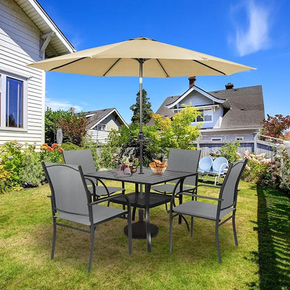 SUNCROWN 6 - Piece Outdoor Dining Set, Patio Furniture Set with 4 Textilene Dinning Chairs, 1 Steel Slat Metal Bistro Table and 1 Brown 9Ft Patio Umbrella for Lawn Garden Backyard Deck, Grey
