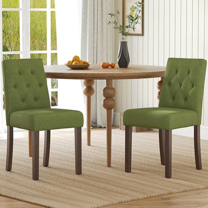 Upholstered Dining Chairs Set of 2 - Modern Parsons Kitchen & Dining Room Chair with Diamond Tufted Back, Solid Wooden Legs for Apartment, Café, Vanity