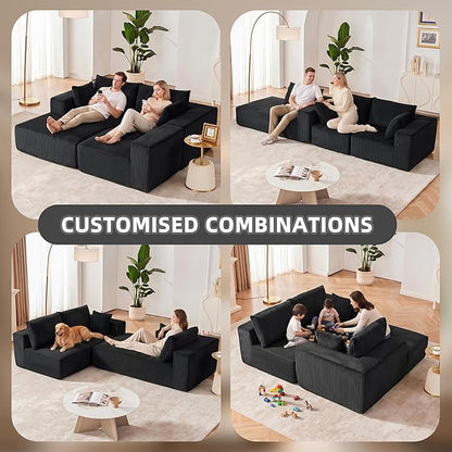 108” Modular Sectional Sofa, Cloud Sectional Couch with Deep Seat, Modern Modular L-Shape Sofa Couch with Chaise,Upholstered Boneless Couches for Living Room Bedroom (Black, Left Facing Chaise)