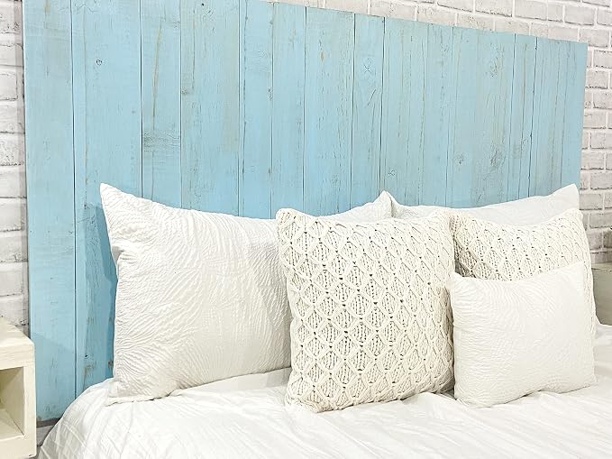 Barn Walls Baby Blue Headboard, Cottage Design Weathered, Solid Wood Headboard Floating Panels Wall Mount, Adjustable Height, Easy Assembly, Twin Size