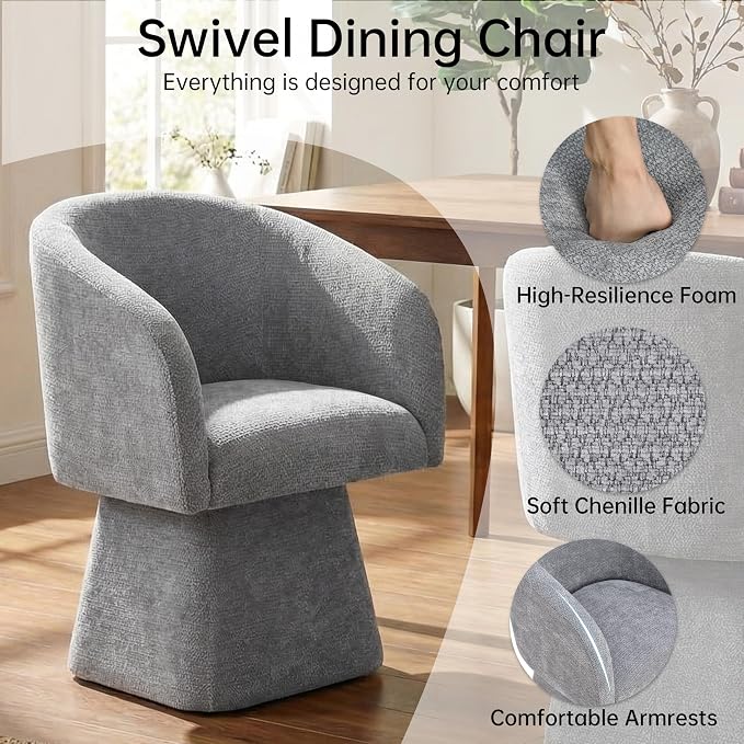 VKNOW Upholstered Swivel Dining Chairs Set of 1, Modern Dining Room Chairs with Barrel Back, Accent Arm Chair for Dining Room, Living Room, Bedroom, Vanity, Gray