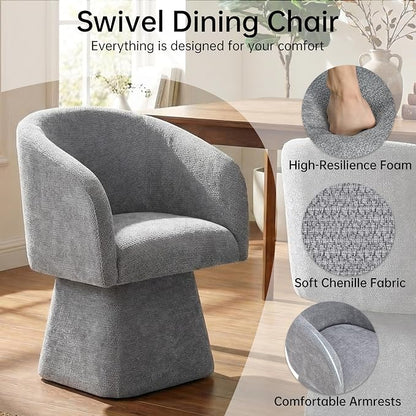 VKNOW Upholstered Swivel Dining Chairs Set of 1, Modern Dining Room Chairs with Barrel Back, Accent Arm Chair for Dining Room, Living Room, Bedroom, Vanity, Gray