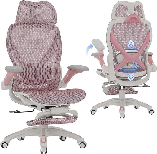 ELABEST X100 Ergonomic Mesh Office Chair with Footrest, Big and Tall Hone Desk Chair with 5D Flip-Up Arms, Adjustable 3D Lumbar Support,Gaming & Executive Computer Chairs