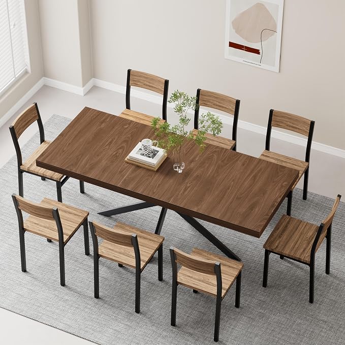 MECHYIN Extendable Dining Room Table for 4-6-8, 55''-70.9'' Wood Rectangle Expandable Dining Table with Hidden Storage, Space Saving Farmhouse Kitchen Table for Dining Room Kitchen Office,Walnut