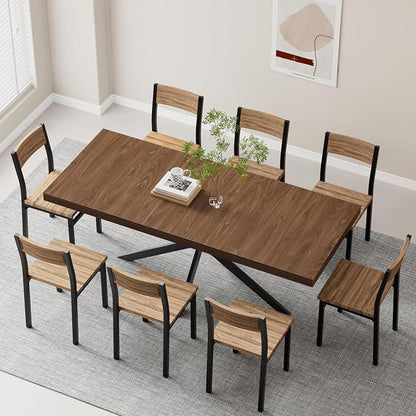 MECHYIN Extendable Dining Room Table for 4-6-8, 55''-70.9'' Wood Rectangle Expandable Dining Table with Hidden Storage, Space Saving Farmhouse Kitchen Table for Dining Room Kitchen Office,Walnut
