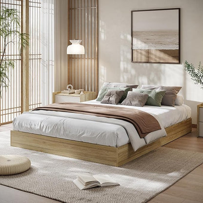 King Size Solid Wood Platform Bed, Modern Minimalist Floor-Standing Design with Robust Wooden Slats | Noise-Free, Space-Saving, No Box Spring Required | Easy Assembly for Luxurious Mast
