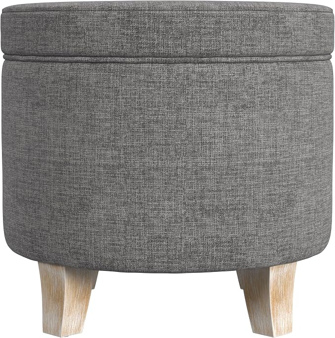 HomePop 19" Round Storage Ottoman - Gray Woven