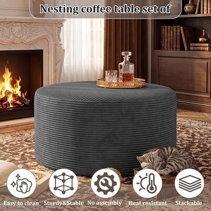 BSHOMGI Round Boneless Ottoman Oversized Ottomans for Living Room, Cloud Rectangle Pouf Coffee Table, Poofy Corduroy Foot Stoolsfor Living Room, Bedroom or Office