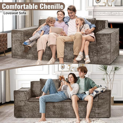 77'' Modern Cloud Loveseat Sofa in Chenille, Deep Seat Boneless Couches Includes 2 pcs Pillows for Living Room, Bedroom, Apartment(Coffe)
