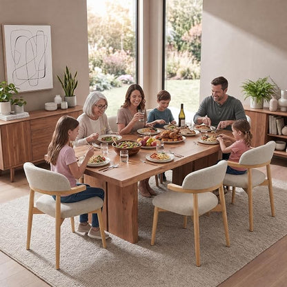 MOJAY Dining Chairs Set of 4 Natural Oak, Linen Beige with Curved Armrests