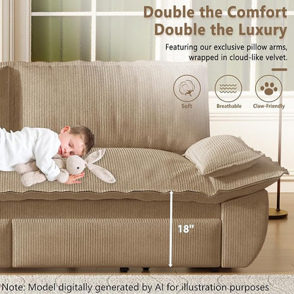 73.2" Sofa Bed Queen Size, Pull Out Couch Bed, 3-in-1 Convertible Sleeper Sofa with Cushion Armrest, Modern Corduroy Futon Couch for Living Room, Small Space, Apartment, Bedroom, Camel