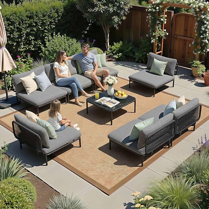 Crestlive Products Outdoor Patio Furniture Set with Coffee Table, 7 Seater Modular Oversized Patio Conversation Set with Cushions, Modern Sectional for Backyard, Deck, Porch, or Poolside