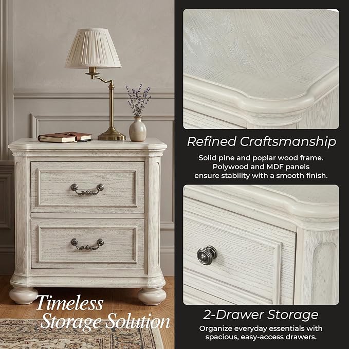 Roundhill Furniture Nelson French Traditional 5-Piece Bedroom Set, Antique White, Queen