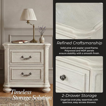 Roundhill Furniture Nelson French Traditional 5-Piece Bedroom Set, Antique White, Queen
