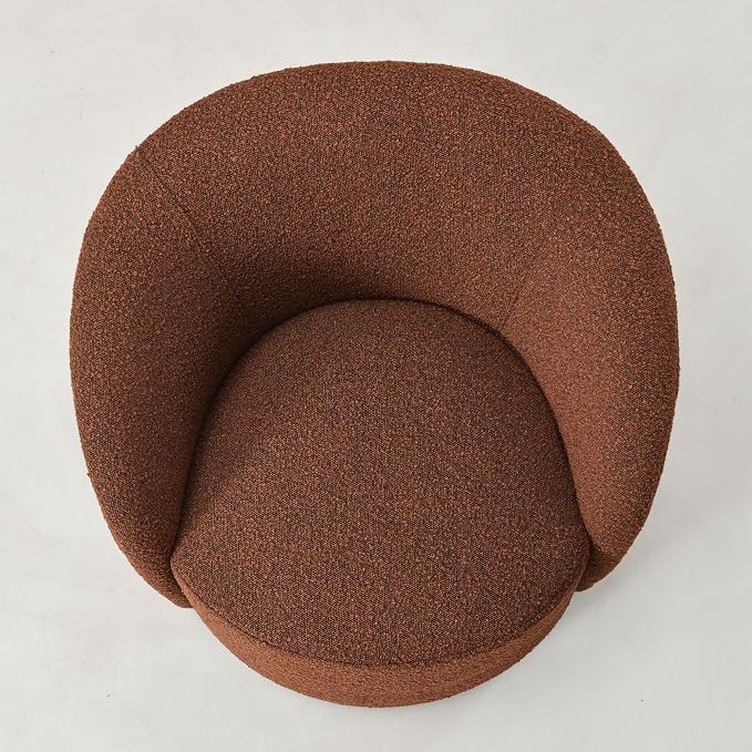 KINWELL 34" W Mid Century Modern Swivel Barrel Chair, Round Upholstered Boucle Swivel Accent Chairs, No Assembly Sofa Chair for Living Room Bedroom Reading Apartment Lounge Nursery