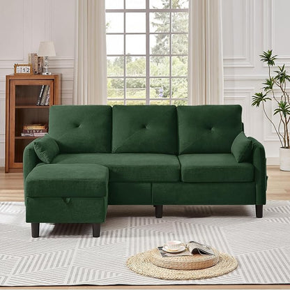 77" Convertible Sectional Sofa, Small L Shaped Couch with Storage Chaise, 3 Seats Modern Polyester Fabric Couches for Living Room, Apartment and Small Space, Green