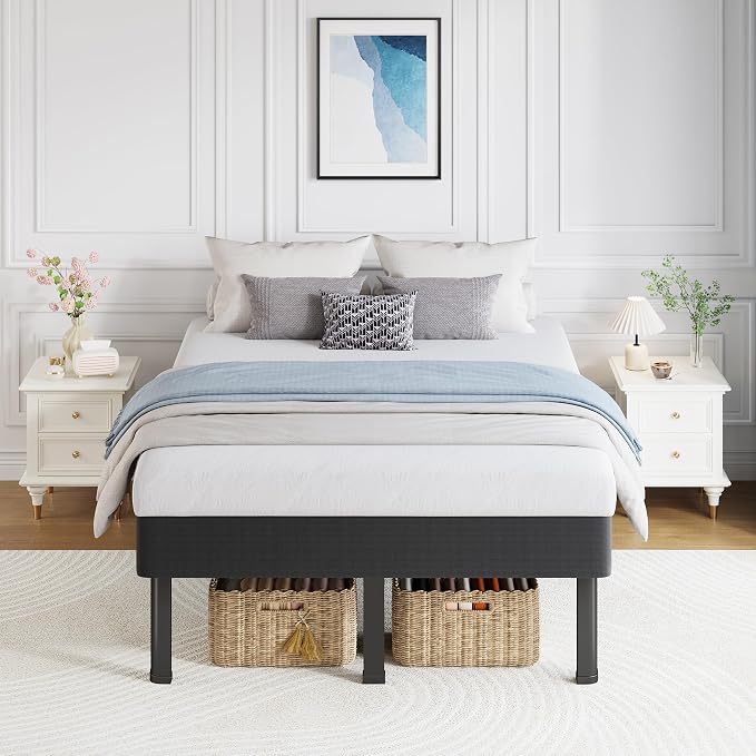 NKZ Box Spring Full Size, 14 inch All-in-One Box Spring with 9 Legs for Full Bed, 4000lbs Heavy Duty Metal Mattress Foundation with Fabric Cover, Noise Free, Easy Assembly, Black