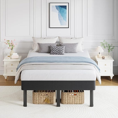 NKZ Box Spring Full Size, 14 inch All-in-One Box Spring with 9 Legs for Full Bed, 4000lbs Heavy Duty Metal Mattress Foundation with Fabric Cover, Noise Free, Easy Assembly, Black