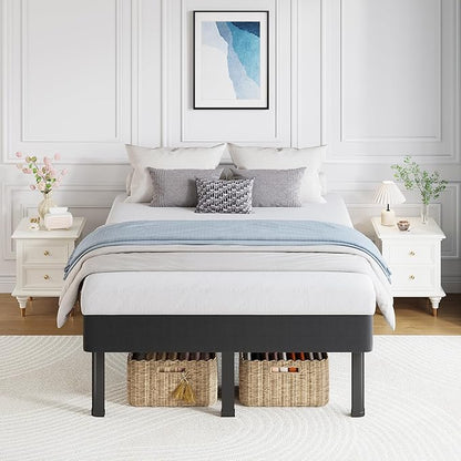 NKZ Queen Box Spring 18 Inch, All-in-One Mattress Foundation for Queen Bed, 4000lbs Heavy Duty Metal Bed Base with 9 Round Corner Legs, Fabric Cover, Noise Free, Easy Assembly