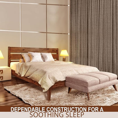 Acacia Emery Bed Frame with Headboard Solid Wood Platform Bed, Queen Size Bed Frame, Mid - Century Modern Wood Bed Compatible with All Mattresses, Easy Assembly, Non-Slip, Walnut