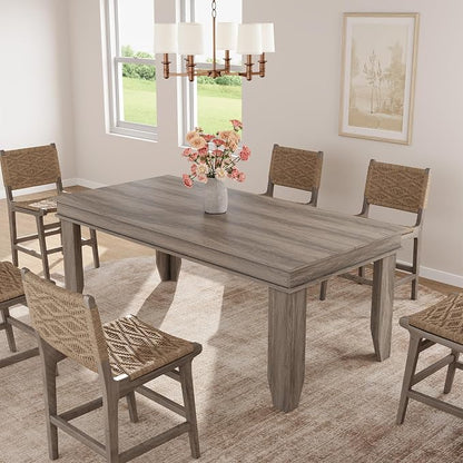 GarveeHome Farmhouse Dining Table for 6-8 People, 71 in Long Kitchen Tables with Wooden Sturdy Frame, 6 ft Large Rectangular Dinner Table for Dining Room, Kitchen, Grey Walnut, 71" Non-extendable