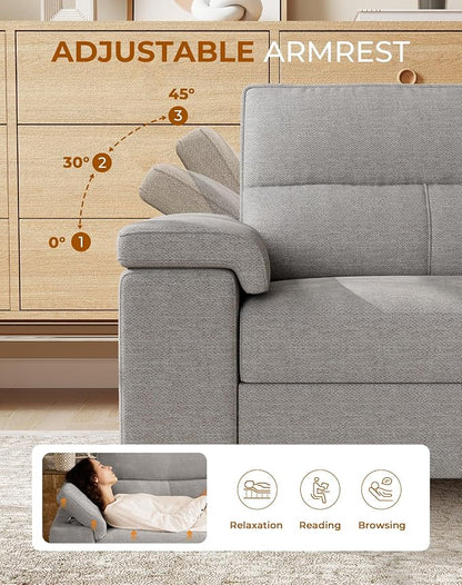 88.97" L Shaped Sectional Couches for Living Room, Deep Seat Sofa with Storage Ottoman & 8”Cushion, Comfy 2-Seater Chenille Loveseat, Convertible Armrest, Removable Cover for Small Space(Light Gray)