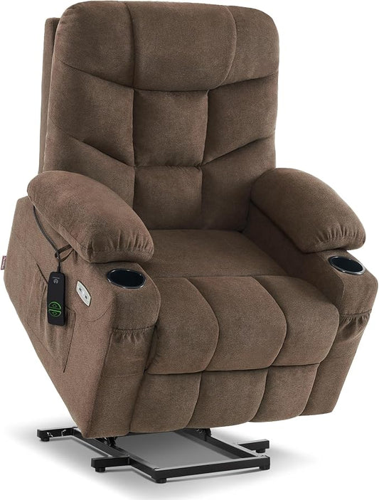 MCombo Power Lift Recliner Chair with Extended Footrest for Elderly People, Fabric 7287 (Brown, Medium)