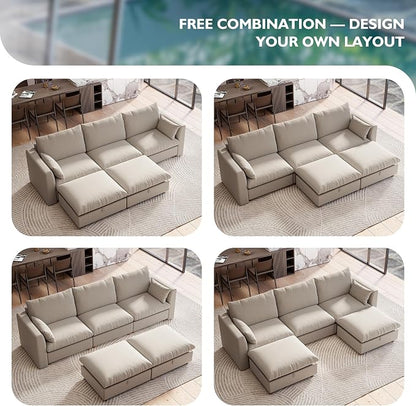 Ihanherry 117" Oversized Modular Sectional Sofa, Modern U Shaped Cloud Couch with 2 Storage Ottoman, 5-Seat Comfy Chenille Deep Seat Sofa with 2 Pillows for Living Room, Khaki