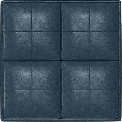SIMPLIHOME Avalon 35 inch Wide Contemporary Square Coffee Table Storage Ottoman in Denim Blue Vegan Faux Leather, Assembled, For the Living Room and Bedroom
