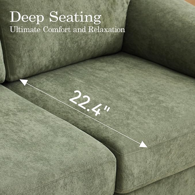 Boneless Loveseat Sofa, Modern Cloud Couch with Deep Seat, Thick Cushion and Curved Armrests, Upholstered Sofa for Living Room, No Assembly Required, Green