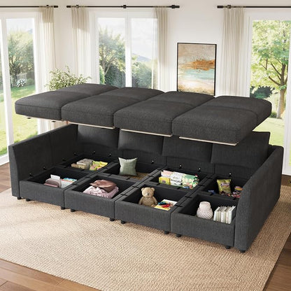 HONBAY Modular Sofa Sectional Sleeper Couch with Storage Seat Reversible Sectional Sleeper Couch Modular Sofa - Snowflake Velvet Grey