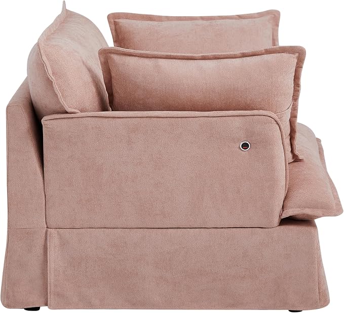 ERYE 47" Chenille Upholstered Accent Chair Wide Seat Armchair for Living Room Bedroom, Modern Upholstered Armchair W/ 2 Pillows and USB-C Ports for Home Apartment Office