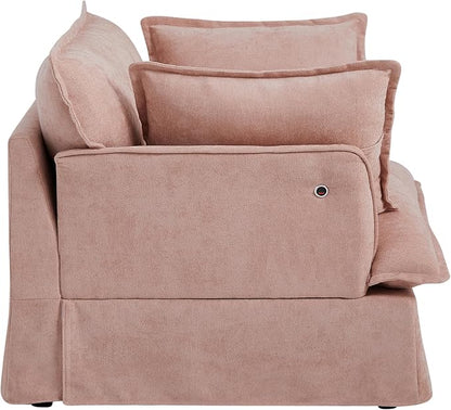 ERYE 47" Chenille Upholstered Accent Chair Wide Seat Armchair for Living Room Bedroom, Modern Upholstered Armchair W/ 2 Pillows and USB-C Ports for Home Apartment Office