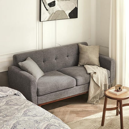 Kingfun 65.2" W Loveseat Sofa, Mid Century Modern Decor Love Seat Couches for Living Room, Button Tufted Upholstered Furniture, Solid & Easy to Install Small Couch for Bedroom Office Apartment, Grey