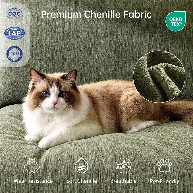 Ihanherry 68" Loveseat Sofa, Modern 2-Seat Couch, Mid Century Sofa, Comfy Chenille Deep Seat Couch for Living Room, Bedroom, Office, Apartment, Green