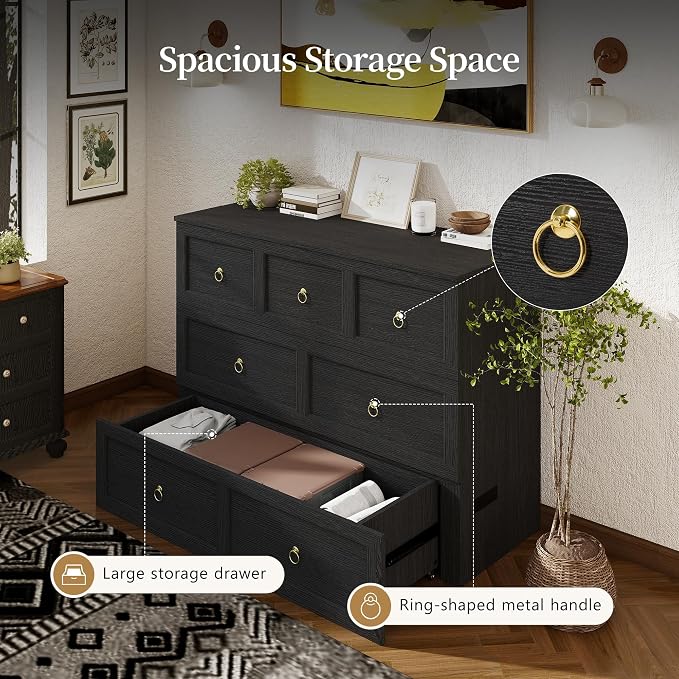 Ihanherry Full Murphy Bed with Storage Drawer, Farmhouse Cabinet Bed with LED Lights & Charging Station, Space Saving Wall Bed for Small Bedroom/Home Office, Noise Free & Easy Assembly, Rustic Black